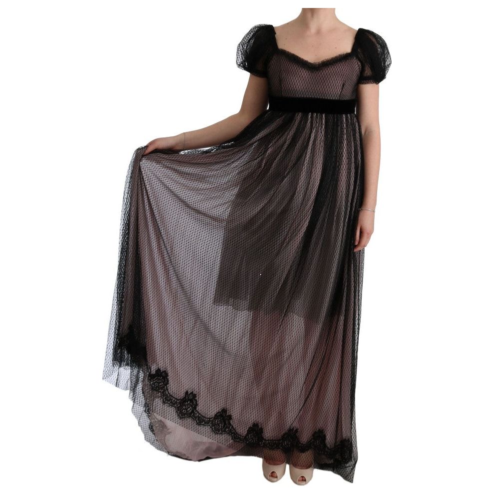 Dolce & Gabbana Black Pink Silk Long Shift Dress SIG60594-1
