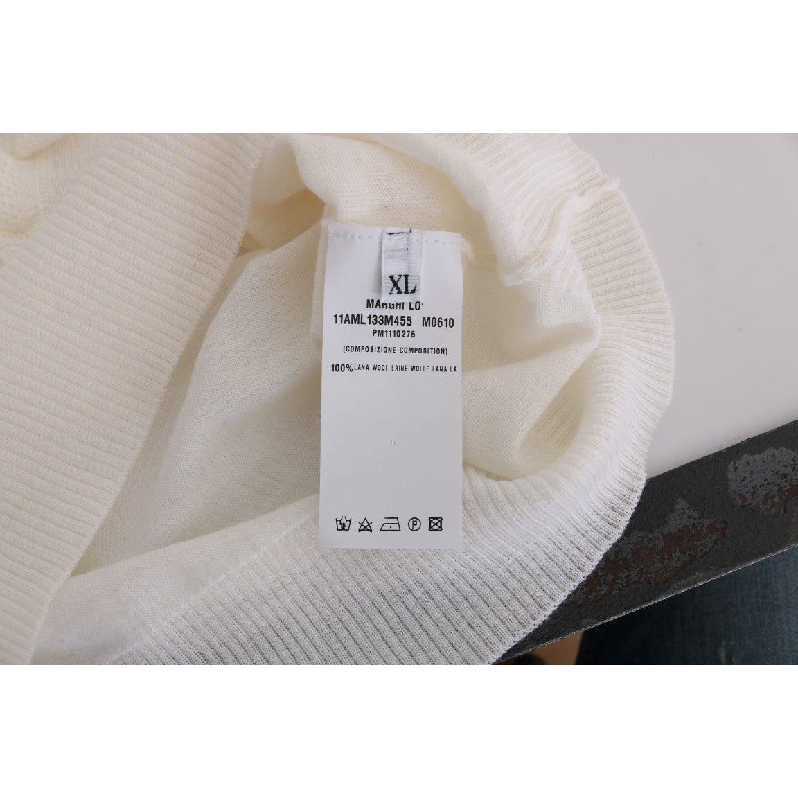 MARGHI LO' White 100% Lana Wool Top Blouse T-shirt SIG30146#2-1
