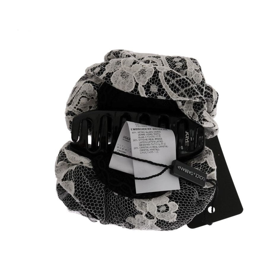 Dolce & Gabbana Black White Floral Lace Crystal Hair Claw SMY1141