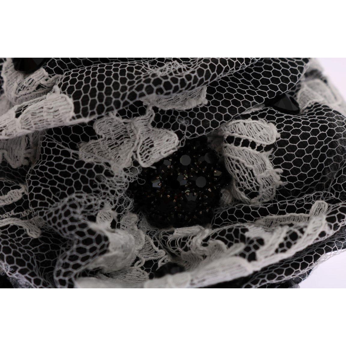 Dolce & Gabbana Black White Floral Lace Crystal Hair Claw SMY1141