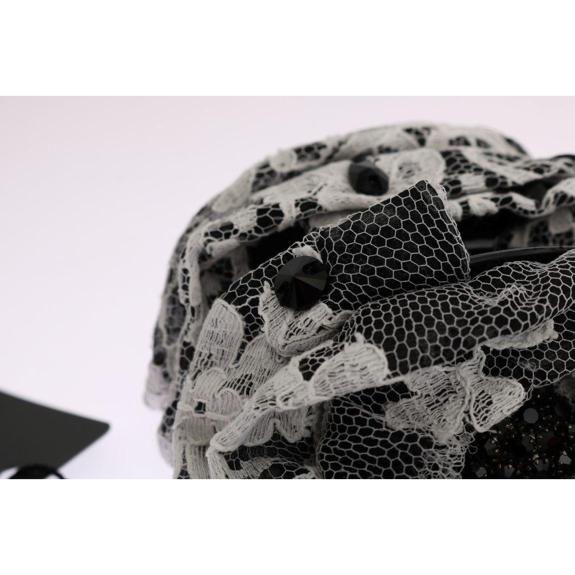 Dolce & Gabbana Black White Floral Lace Crystal Hair Claw SMY1141