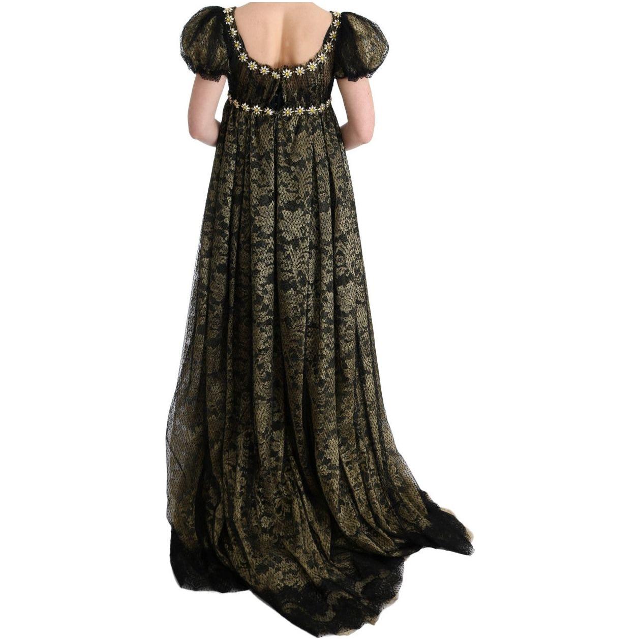 Dolce & Gabbana Black Yellow Crystal Lace Shift Dress SIG60663-1