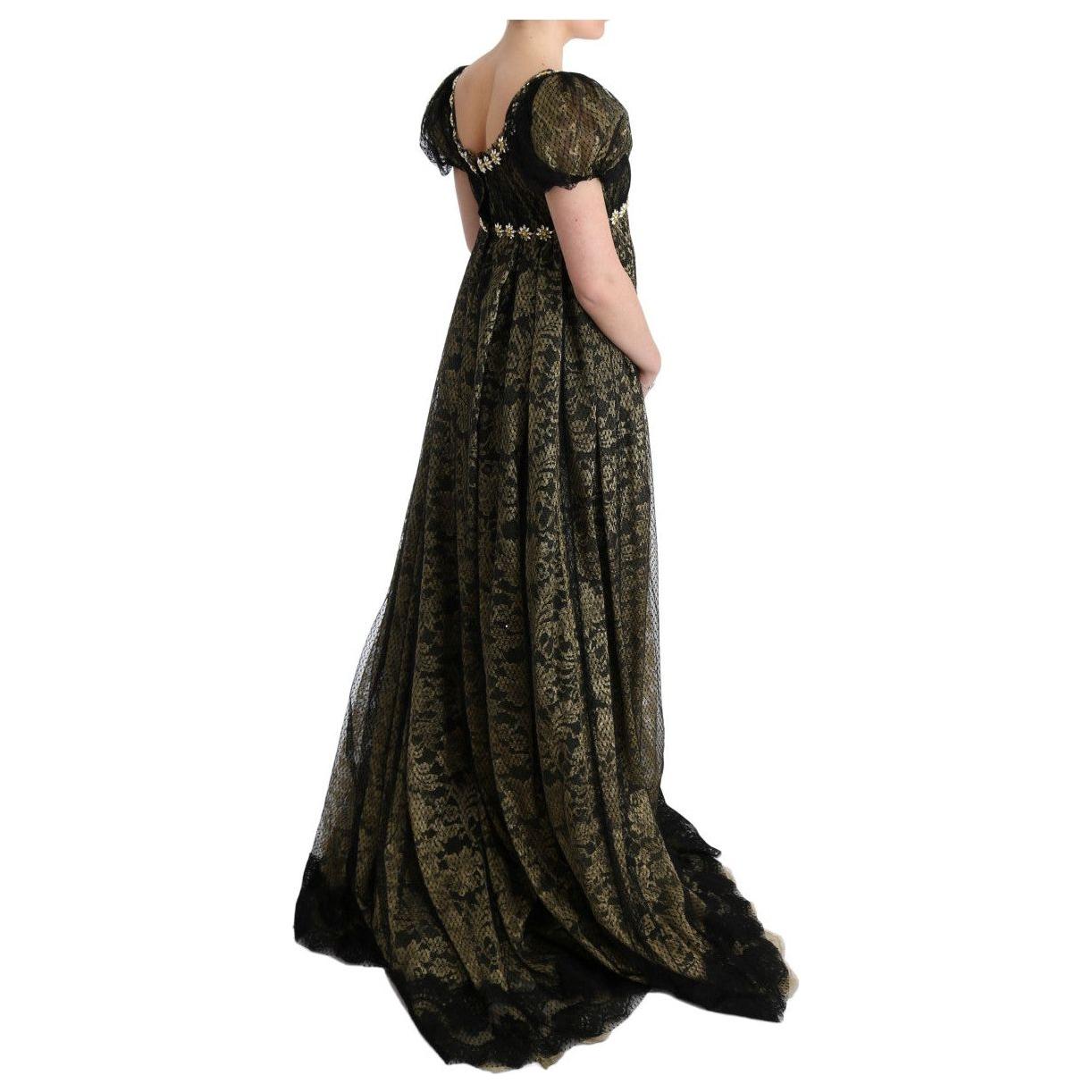 Dolce & Gabbana Black Yellow Crystal Lace Shift Dress SIG60663-1