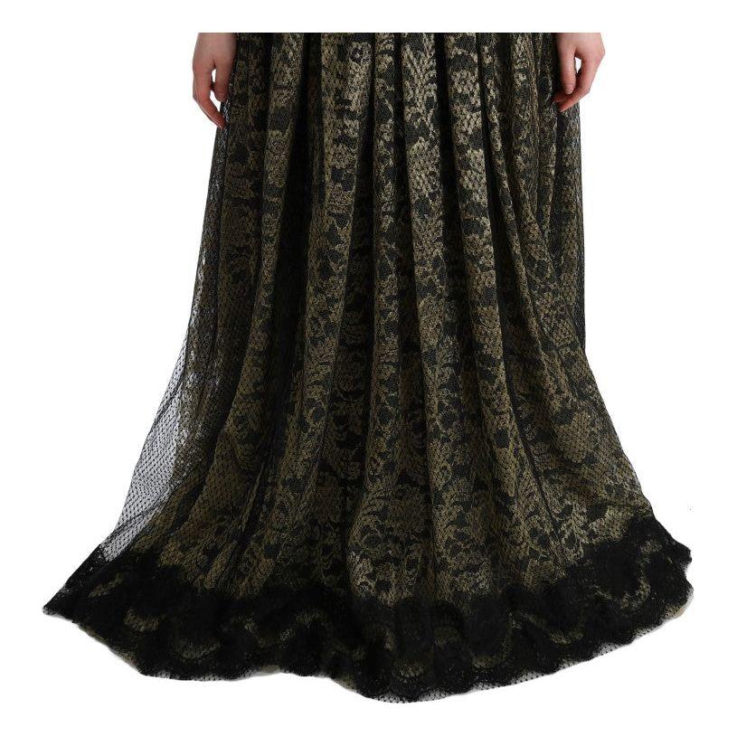 Dolce & Gabbana Black Yellow Crystal Lace Shift Dress SIG60663-1