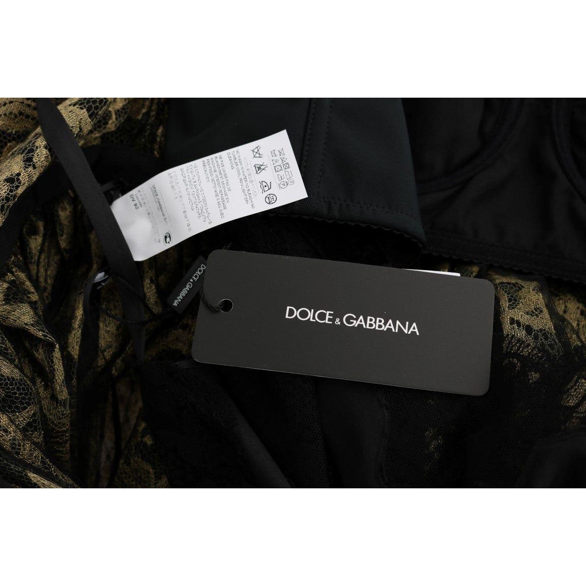 Dolce & Gabbana Black Yellow Crystal Lace Shift Dress SIG60663-1