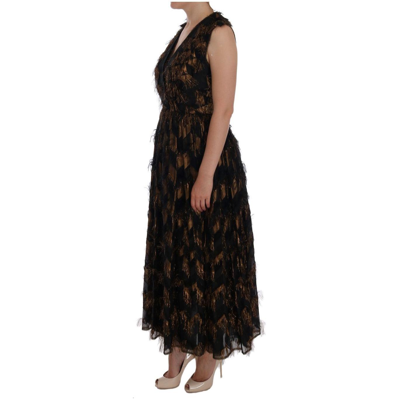 Dolce & Gabbana Black Silk Brown Fringes A-Line Dress DR1018-6