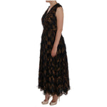 Dolce & Gabbana Black Silk Brown Fringes A-Line Dress DR1018-6