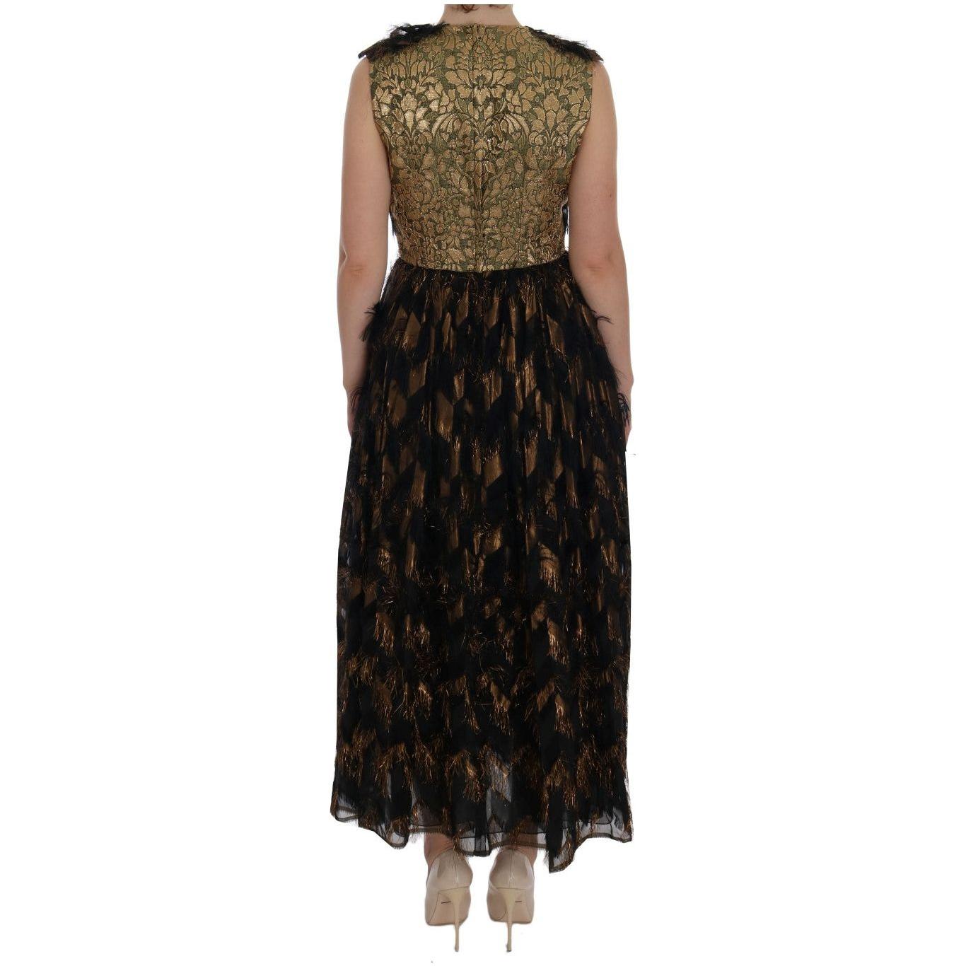 Dolce & Gabbana Black Silk Brown Fringes A-Line Dress DR1018-6