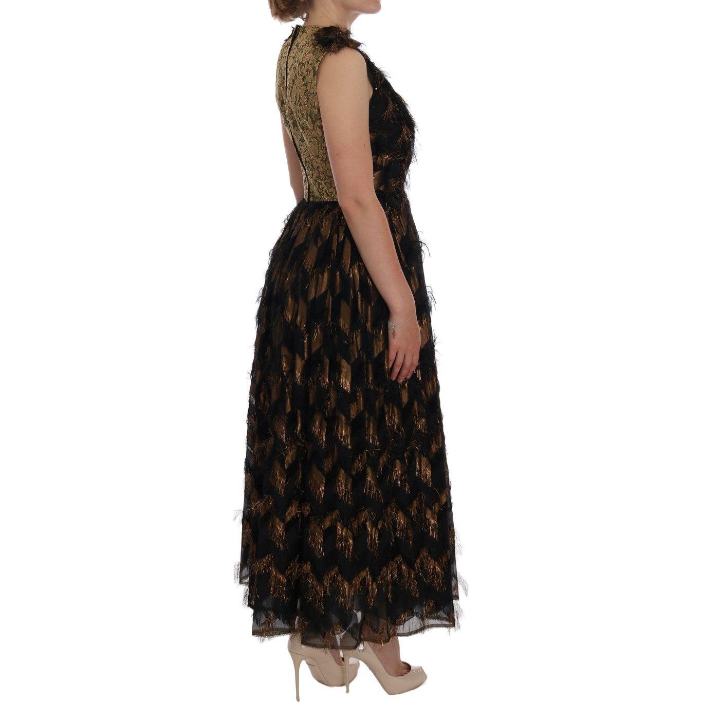 Dolce & Gabbana Black Silk Brown Fringes A-Line Dress DR1018-6