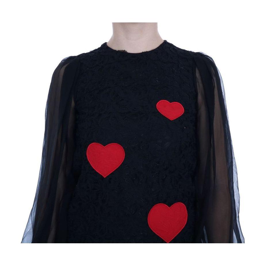 Dolce & Gabbana Black Lace Red Heart Shift Dress DR999-1
