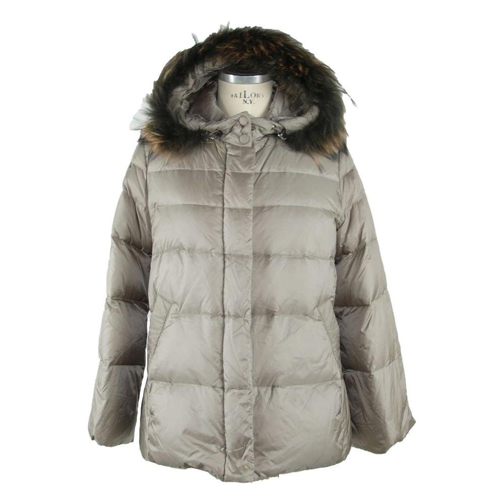 Emilio Romanelli Elegant Gray Polyamide Fur-Trimmed Coat EM-1135-IT48 | XL