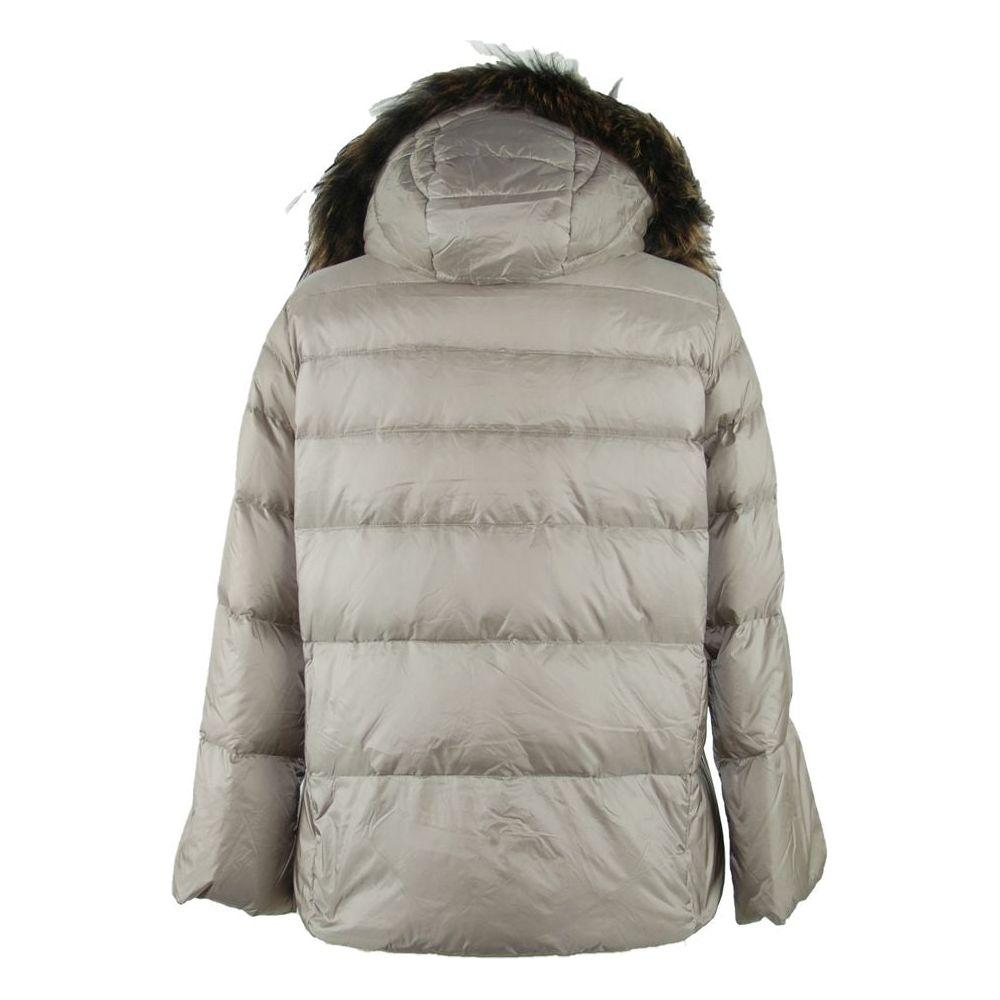 Emilio Romanelli Elegant Gray Polyamide Fur-Trimmed Coat EM-1135-IT48 | XL