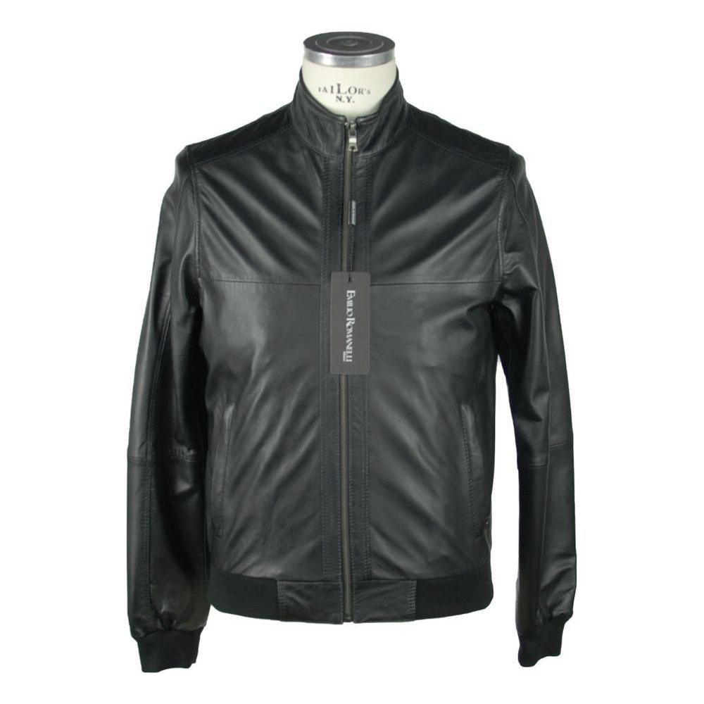 Emilio Romanelli Sleek Black Leather Jacket For Men EM-979-IT46 | S