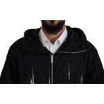 Dsquared² Black White Print Long Hooded Coat Nylon Jacket Dsquared² Black