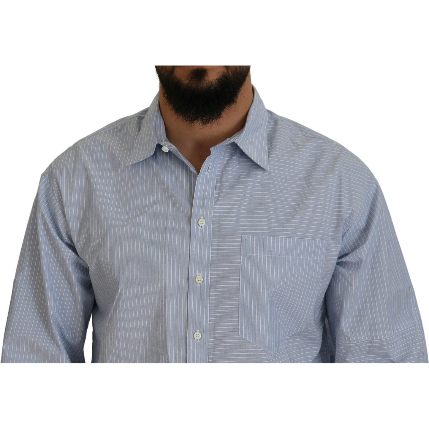 Dsquared² Blue Stripes Logo Print Long Sleeves Formal Shirt TSH83553-48