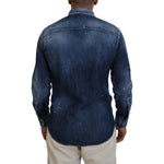 Dsquared² Blue Washed Collared Men Casual Long Sleeves Shirt Dsquared² Dark Slate Gray