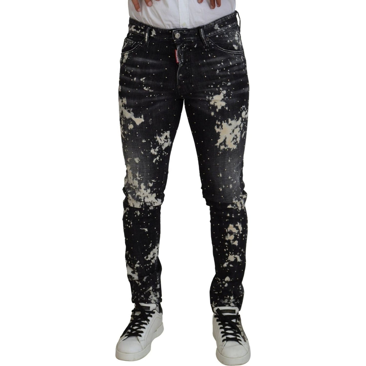 Dsquared² Black Washed White Color Splash Casual Denim Jeans PAN74443-48