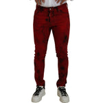 Dsquared² Red Cotton Tie Dye Skinny Casual Men Denim Jeans