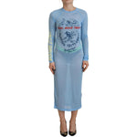 Dsquared² Blue Printed Viscose Long Sleeves Cover Up Dress Dsquared² Light Slate Gray
