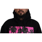 Dsquared² Black Cotton Hooded Printed Men Pullover Sweater Dsquared² Pale Violet Red