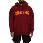 Dsquared² Maroon Cotton Tattered Hooded Printed Pullover Sweater TSH83483-48
