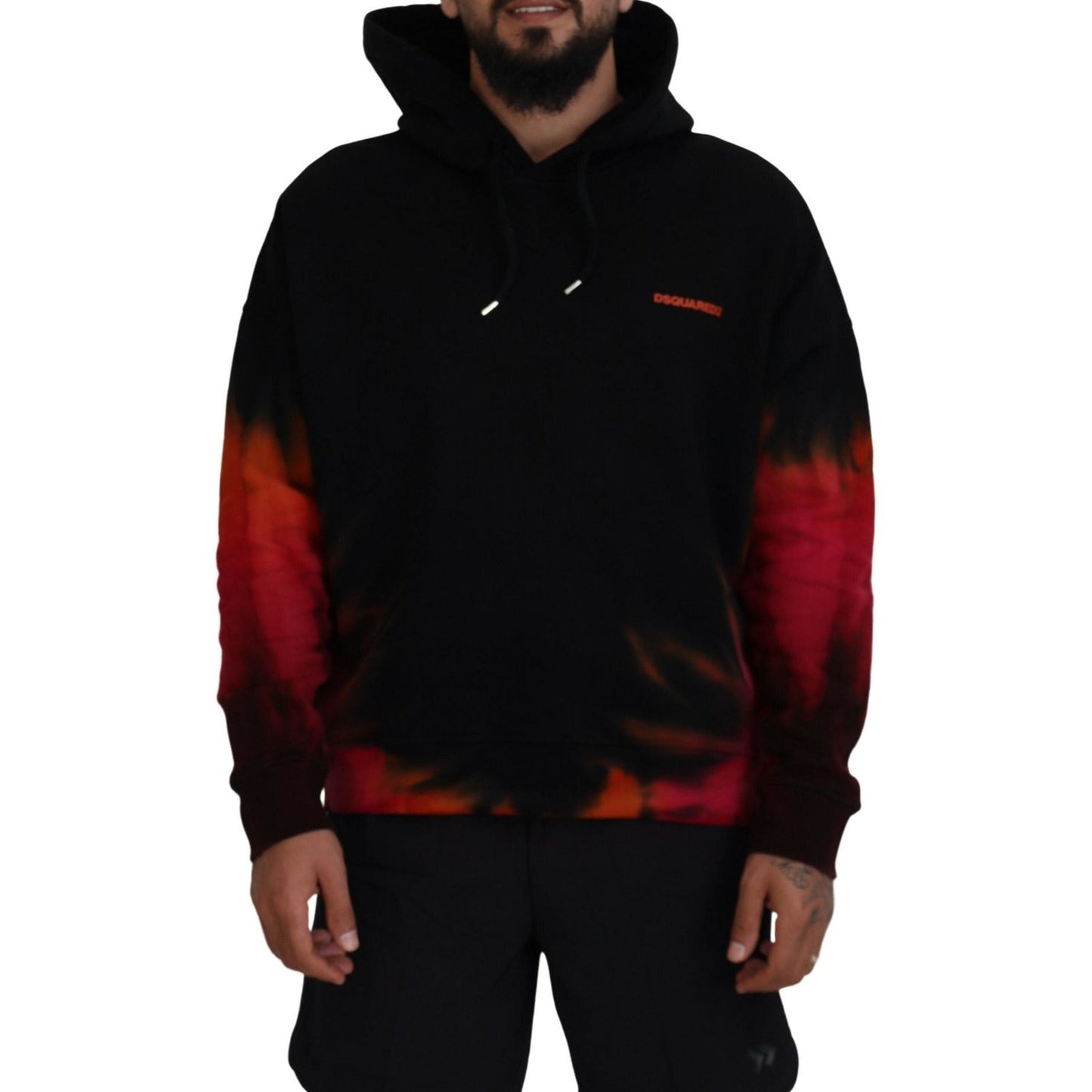 Dsquared² Black Red Cotton Hooded Tie Dye Pullover Sweater TSH83484-48