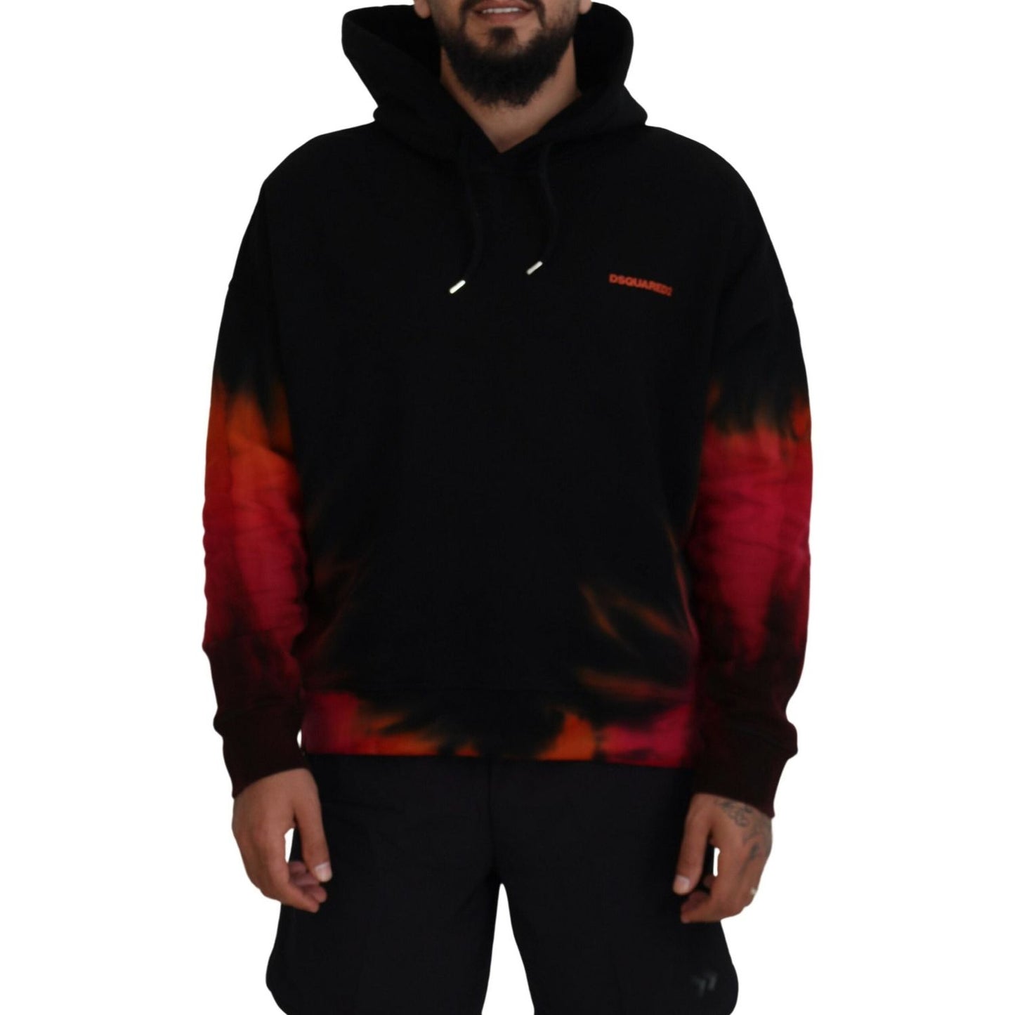 Dsquared² Black Red Cotton Hooded Tie Dye Pullover Sweater TSH83484-48
