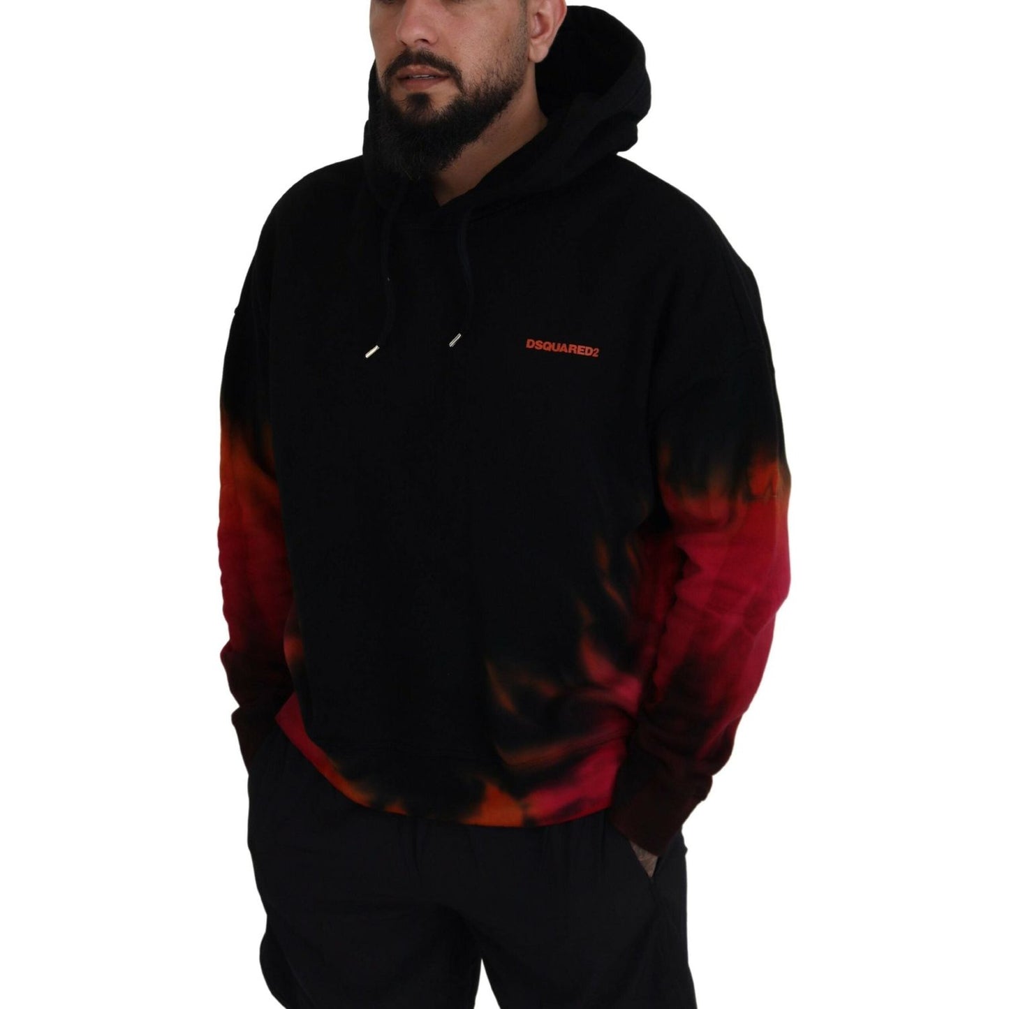 Dsquared² Black Red Cotton Hooded Tie Dye Pullover Sweater TSH83484-48