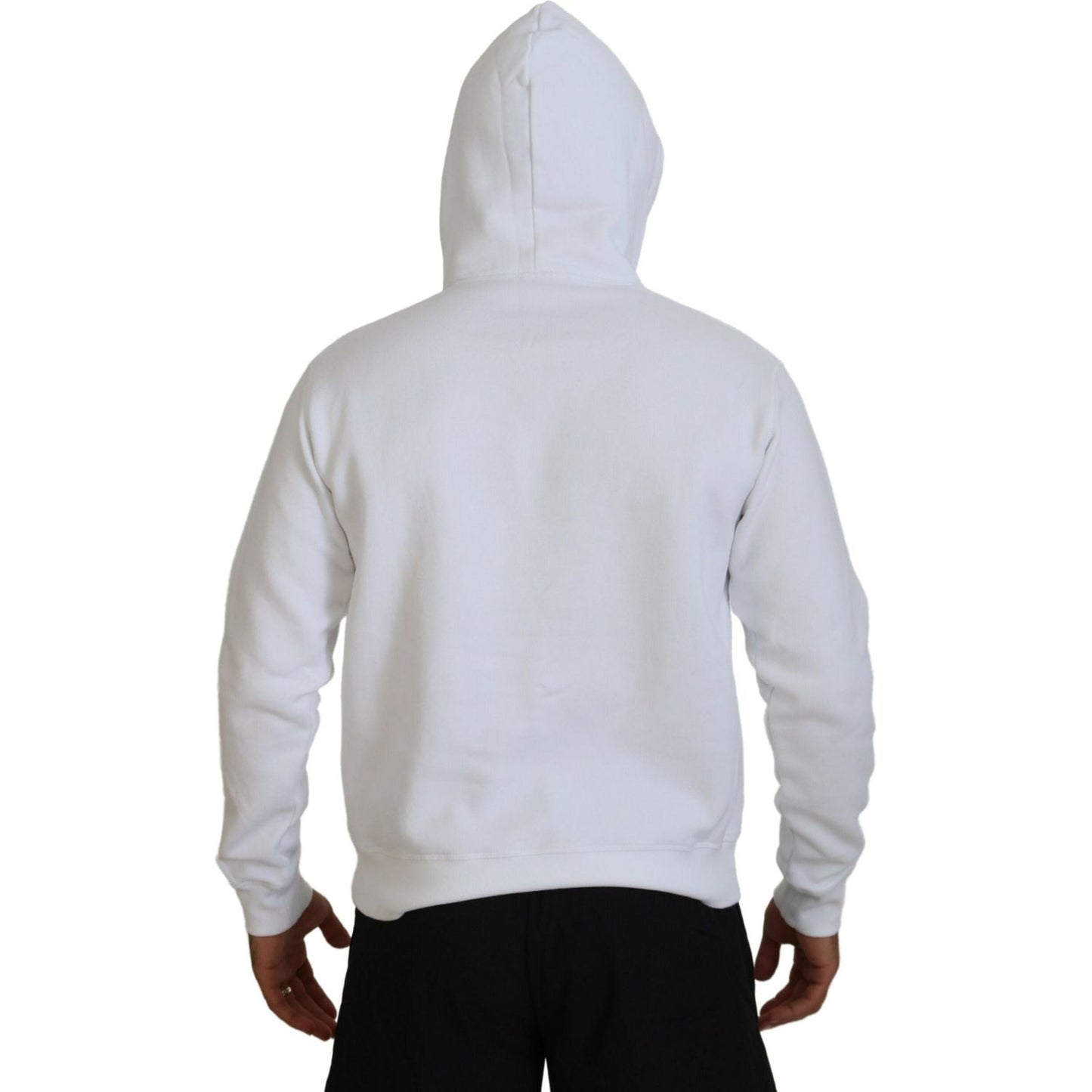 Dsquared² White Cotton Hooded Printed Men Pullover Sweater TSH83485-48