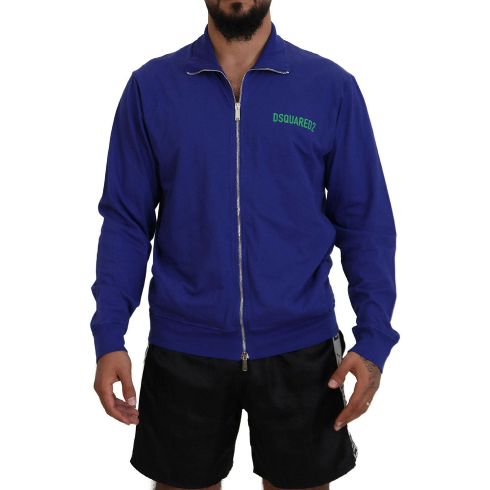 Dsquared² Blue Cotton Printed Collared Men Full Zip Sweater TSH83522-48
