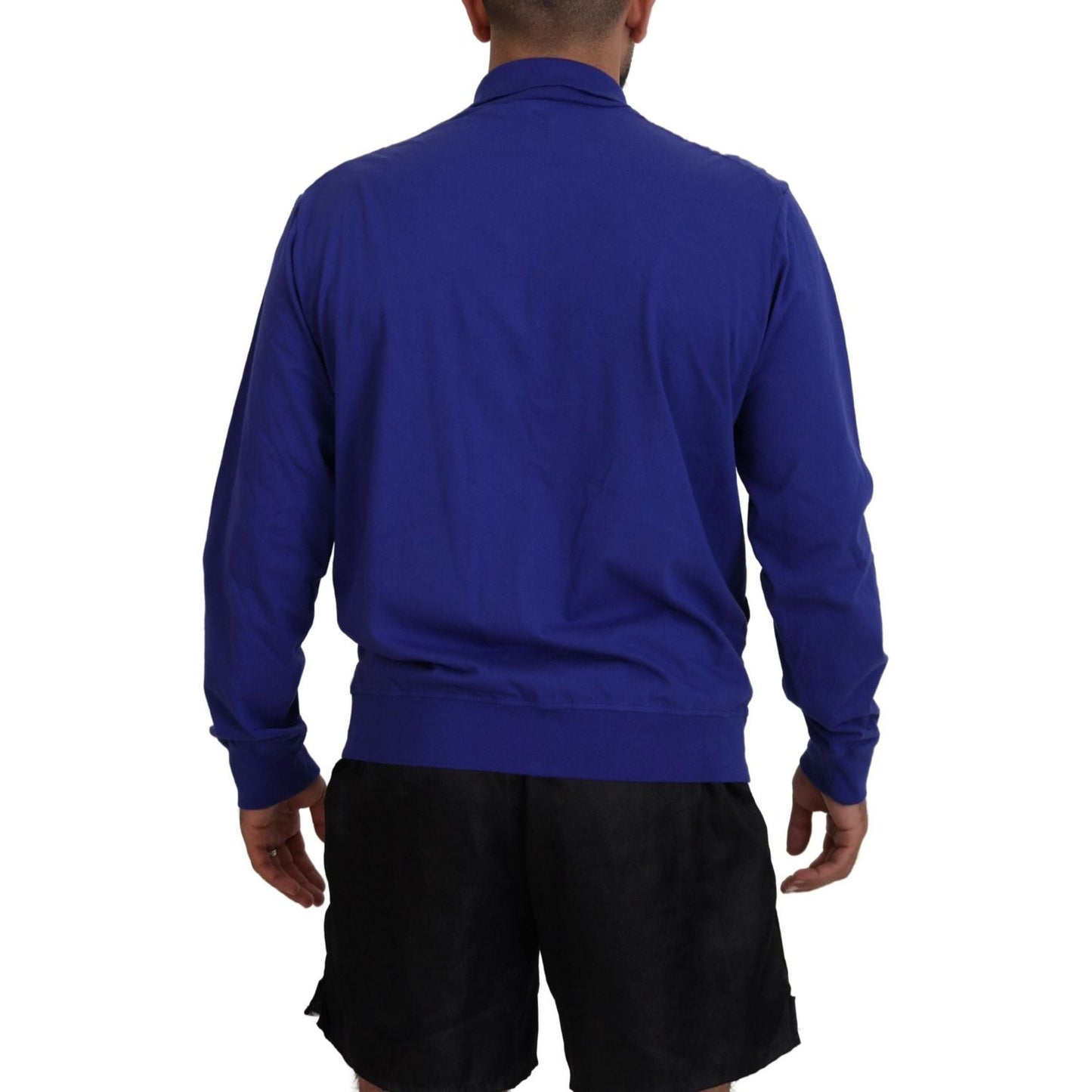 Dsquared² Blue Cotton Printed Collared Men Full Zip Sweater TSH83522-48
