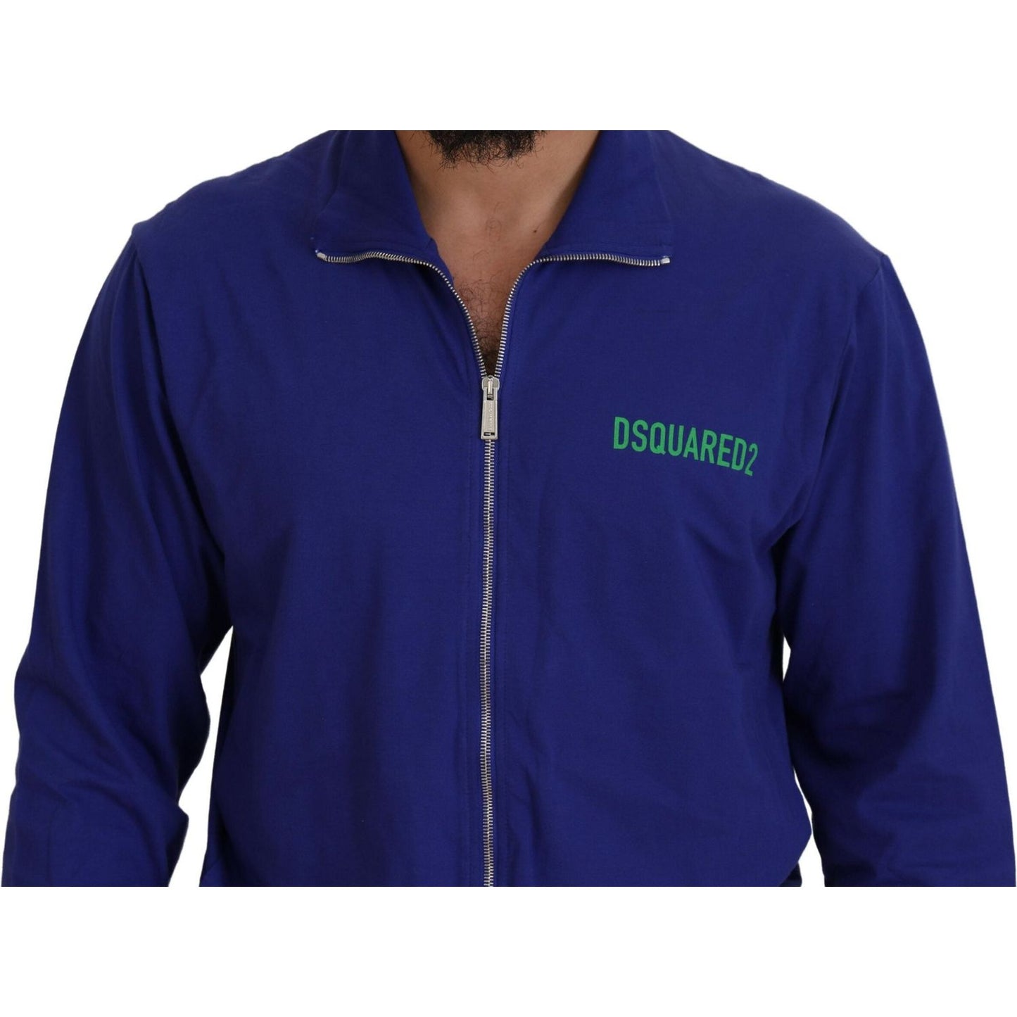 Dsquared² Blue Cotton Printed Collared Men Full Zip Sweater TSH83522-48