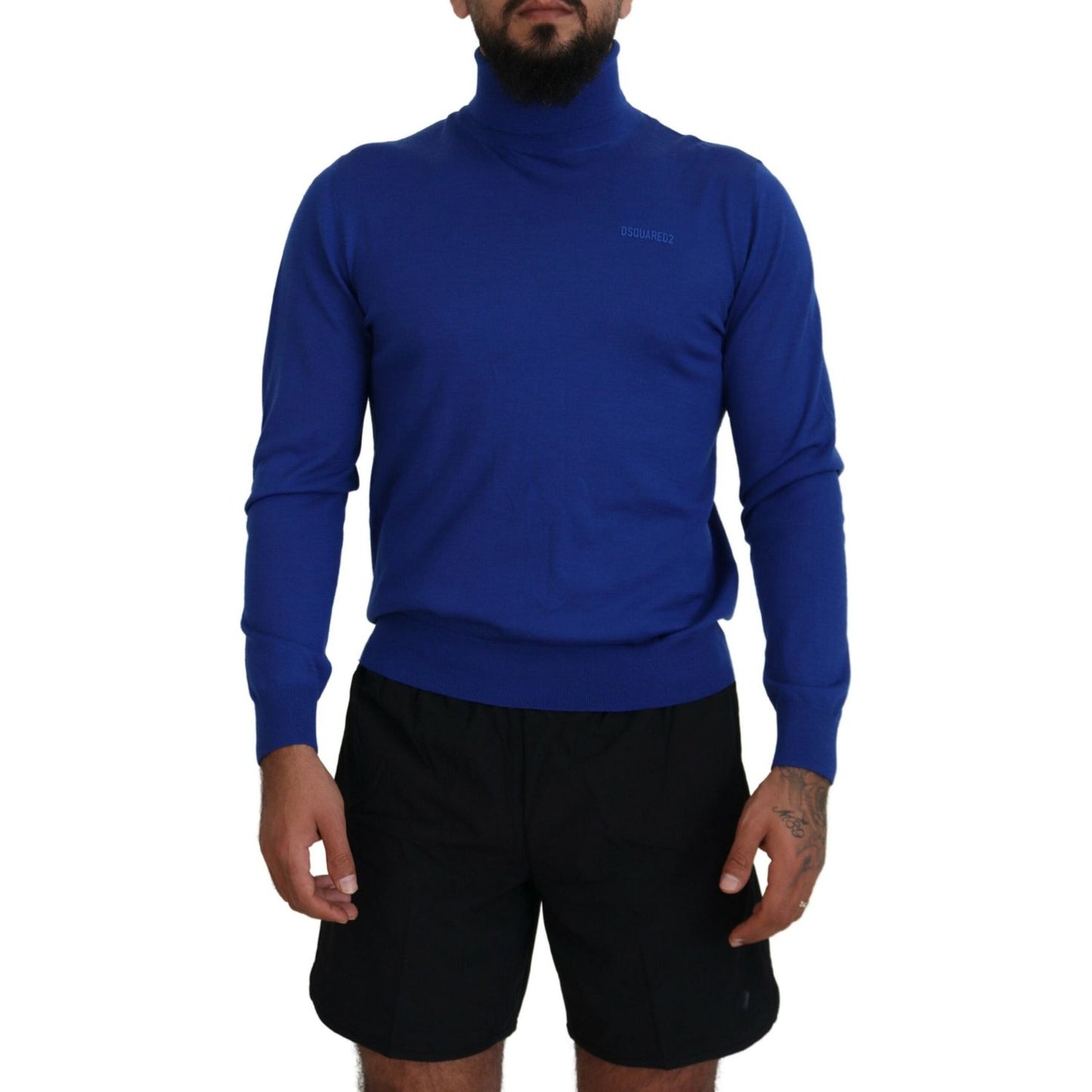 Dsquared² Blue Logo Print Long Sleeves Turtle Neck Sweater TSH83523-48