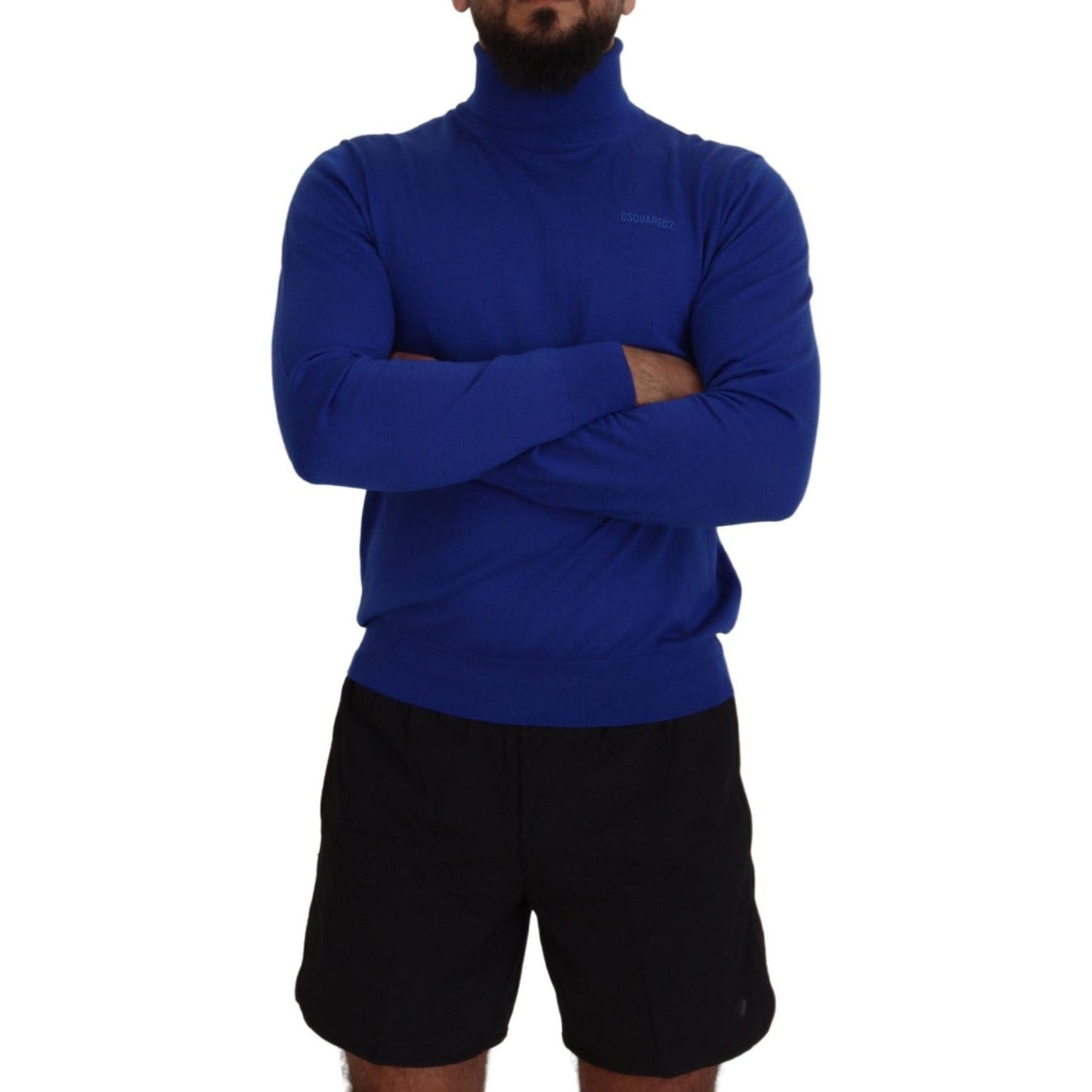 Dsquared² Blue Logo Print Long Sleeves Turtle Neck Sweater TSH83523-48