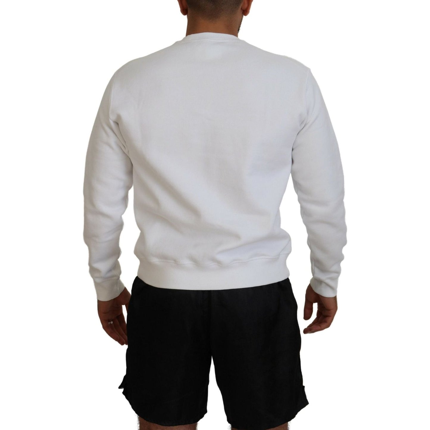 Dsquared² White Cotton Printed Long Sleeves Pullover Sweater TSH83533-48
