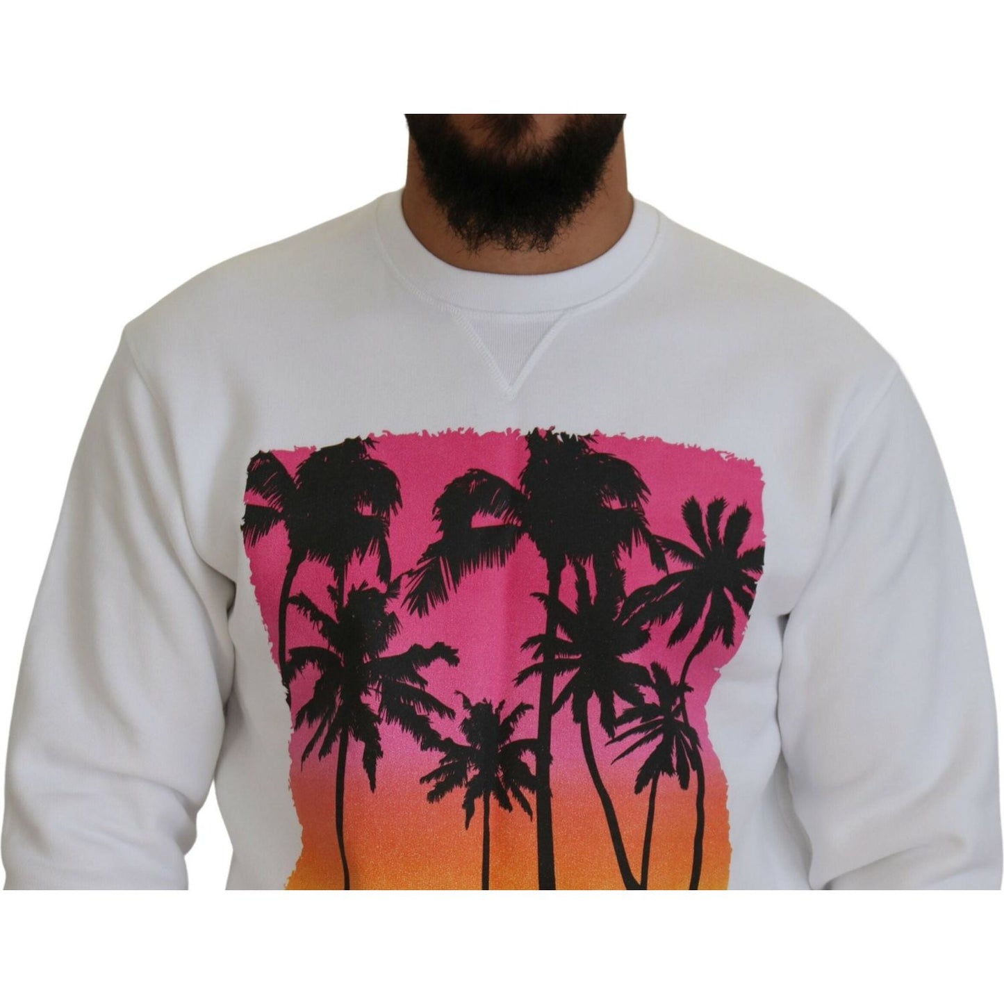 Dsquared² White Cotton Printed Long Sleeves Pullover Sweater TSH83533-48