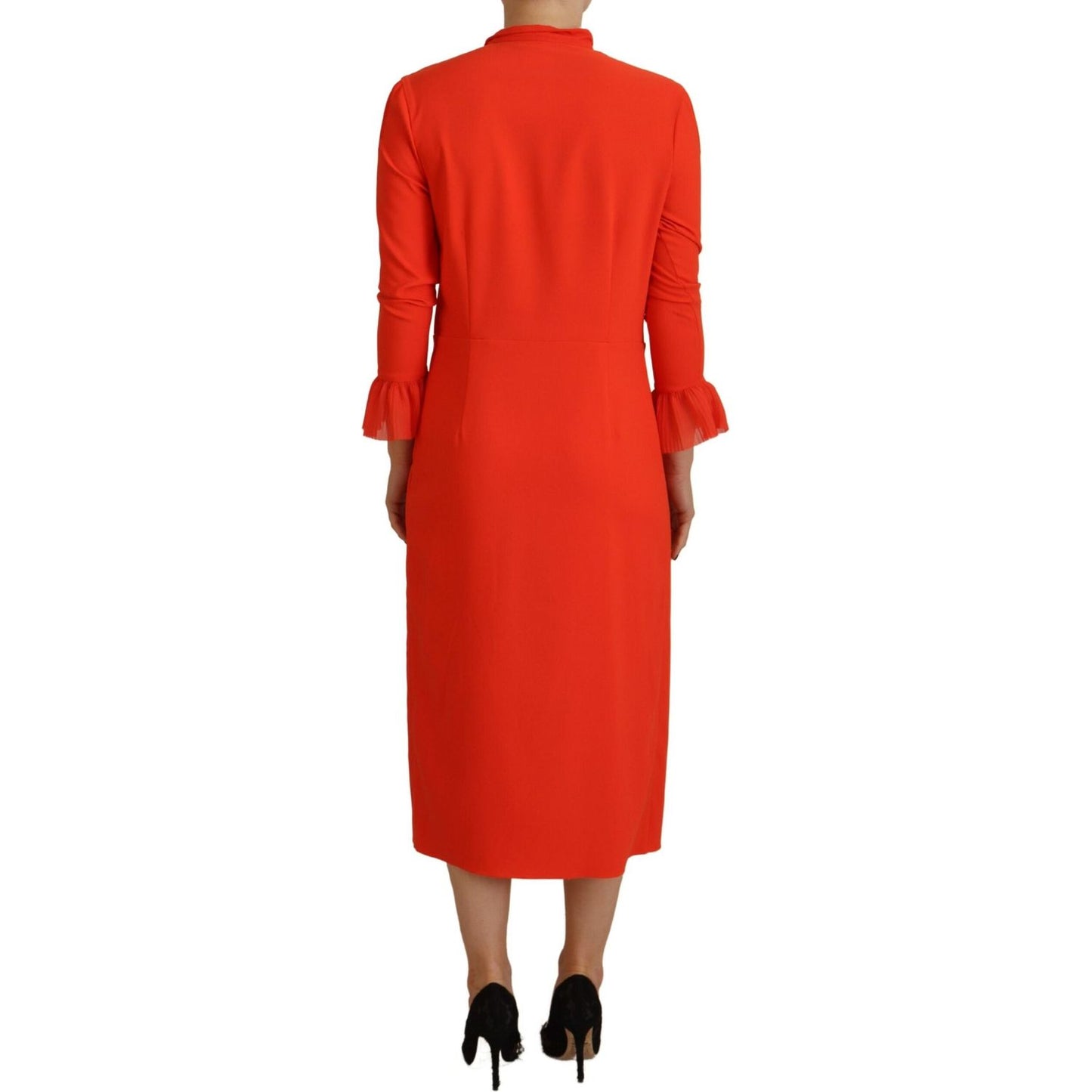 Dsquared² Red Polyester Long Sleeves Pleated Midi Dress DR28823-38
