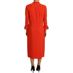 Dsquared² Red Polyester Long Sleeves Pleated Midi Dress DR28823-38