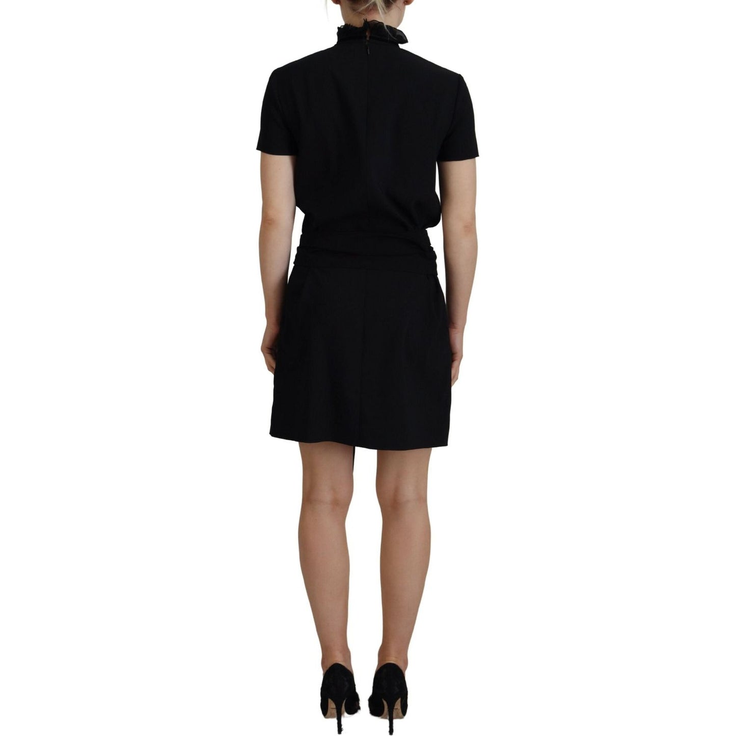 Dsquared² Black Polyester Short Sleeves Sheath Mini Dress DR28837-38