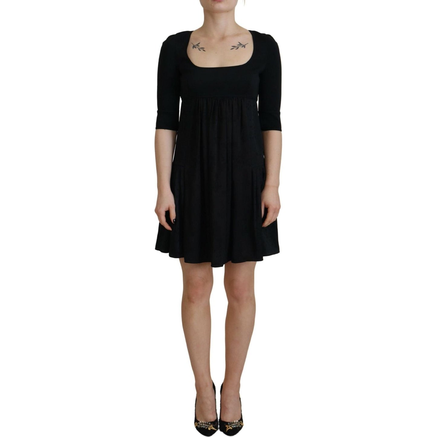 Dsquared² Black Acetate Short Sleeves A-line Sheath Dress DR28840-38