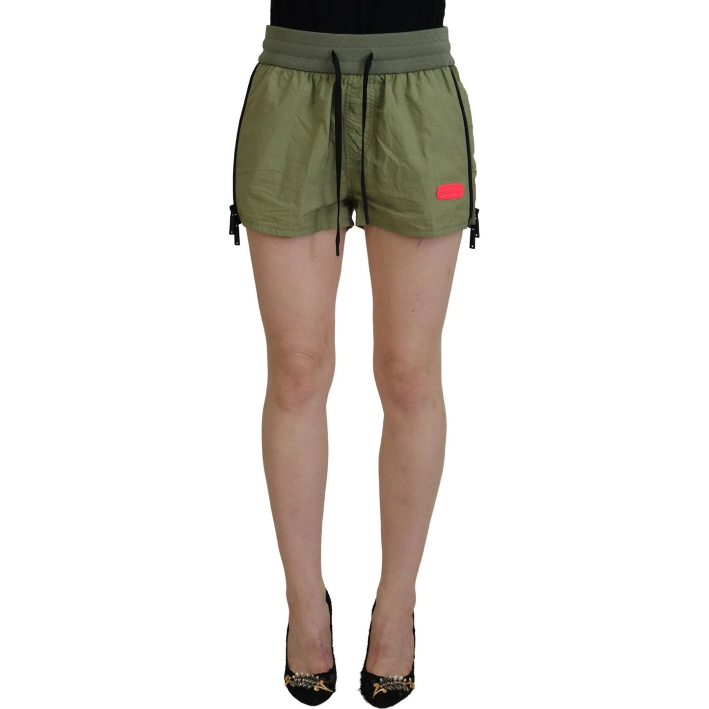 Dsquared² Green Cotton Mid Waist Drawstring Tapered Shorts PAN74533-38