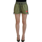 Dsquared² Green Cotton Mid Waist Drawstring Tapered Shorts PAN74533-38