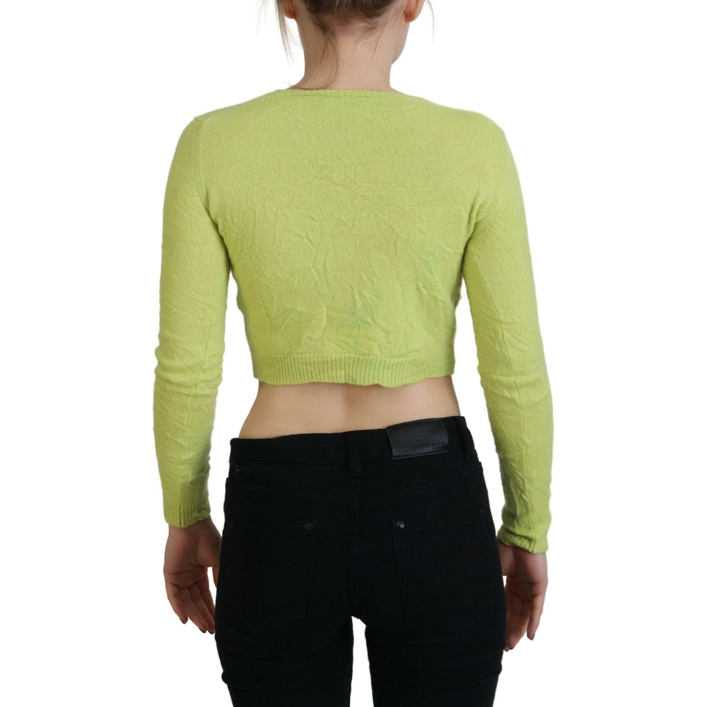 Dsquared² Yellow Green Cashmere Long Sleeves Cropped Sweater TSH83421-38