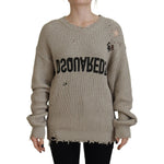 Dsquared² Beige Cotton Knitted Crewneck Pullover Sweater Dsquared² Slate Gray
