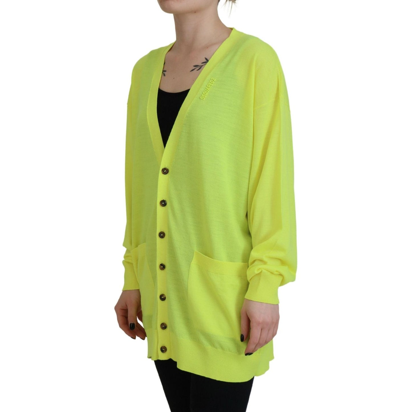 Dsquared² Yellow Wool Knitted Buttoned Cardigan Sweater TSH83471-38