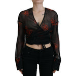 Dsquared² Black Floral Print Cropped Wrap Long Sleeves Top TSH83377-38