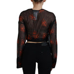 Dsquared² Black Floral Print Cropped Wrap Long Sleeves Top TSH83377-38