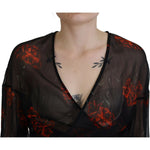 Dsquared² Black Floral Print Cropped Wrap Long Sleeves Top TSH83377-38