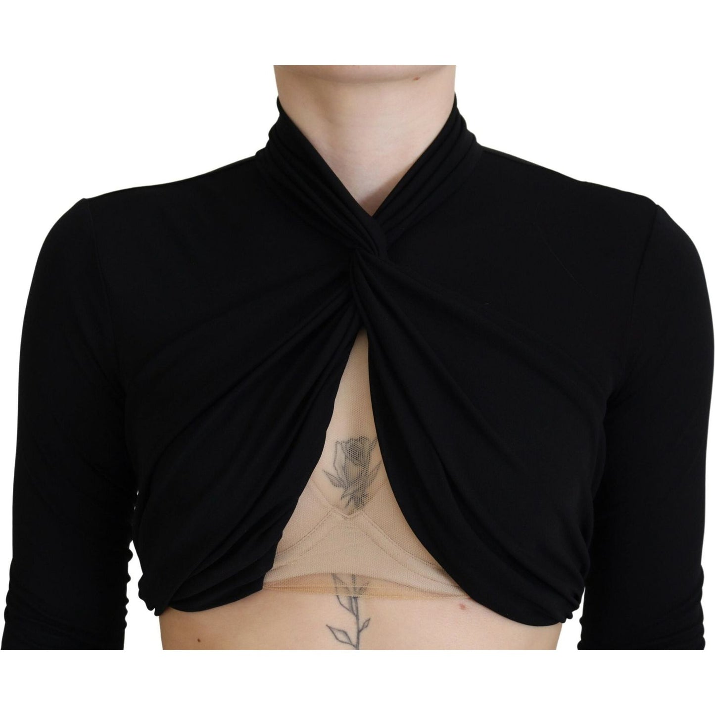 Dsquared² Black Cut Out Viscose Cropped Long Sleeves Top TSH83378-38