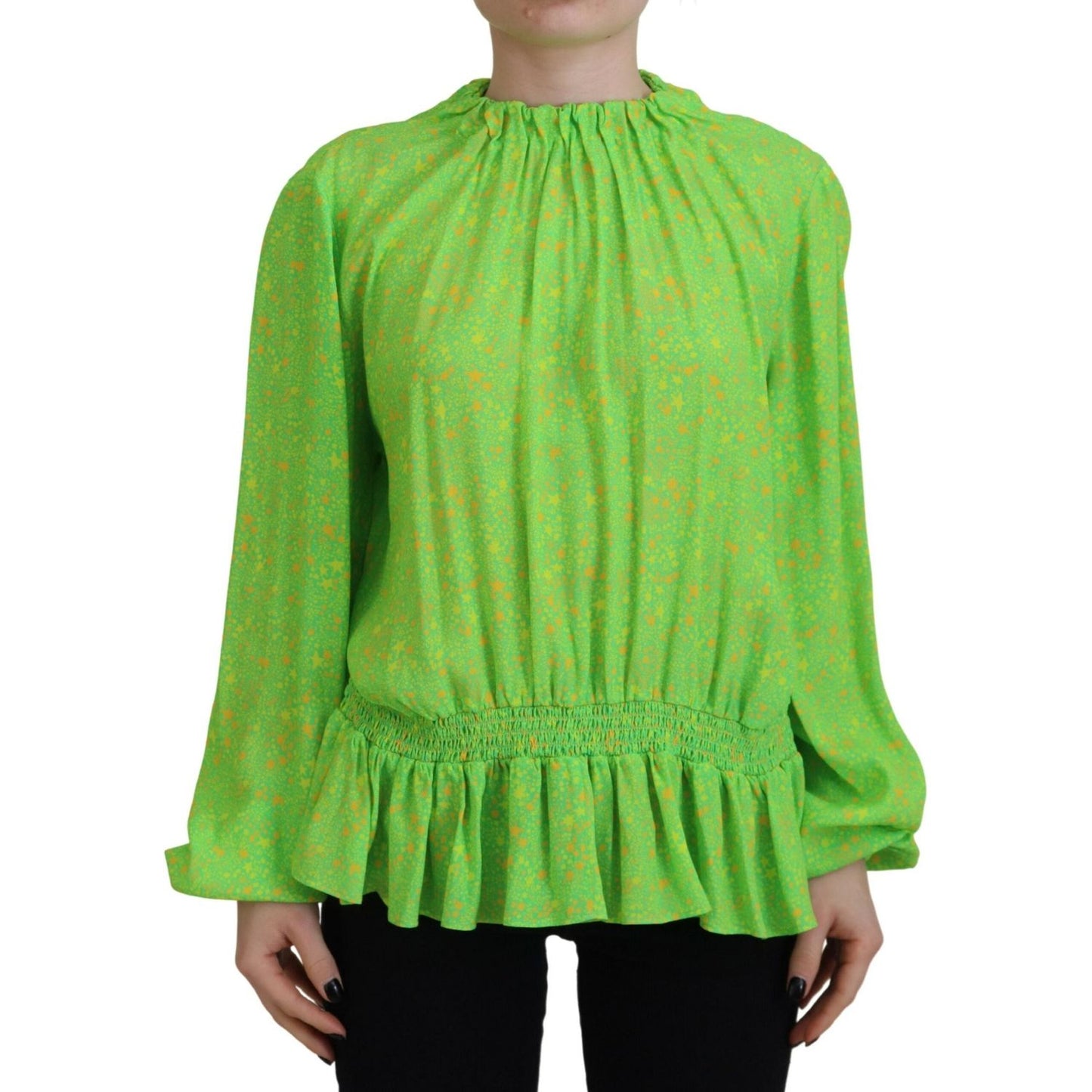 Dsquared² Green Stars Print Viscose Long Sleeves Blouse Top TSH83379-38